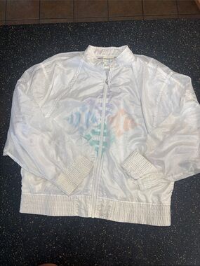 Vintage White Prince Zip-Up Windbreaker with Pastel Geometric Print